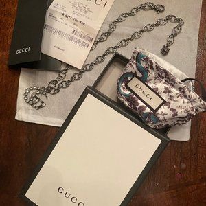 NWT/B~GUCCI~GG Marmont Crystal Aged Silver Necklace